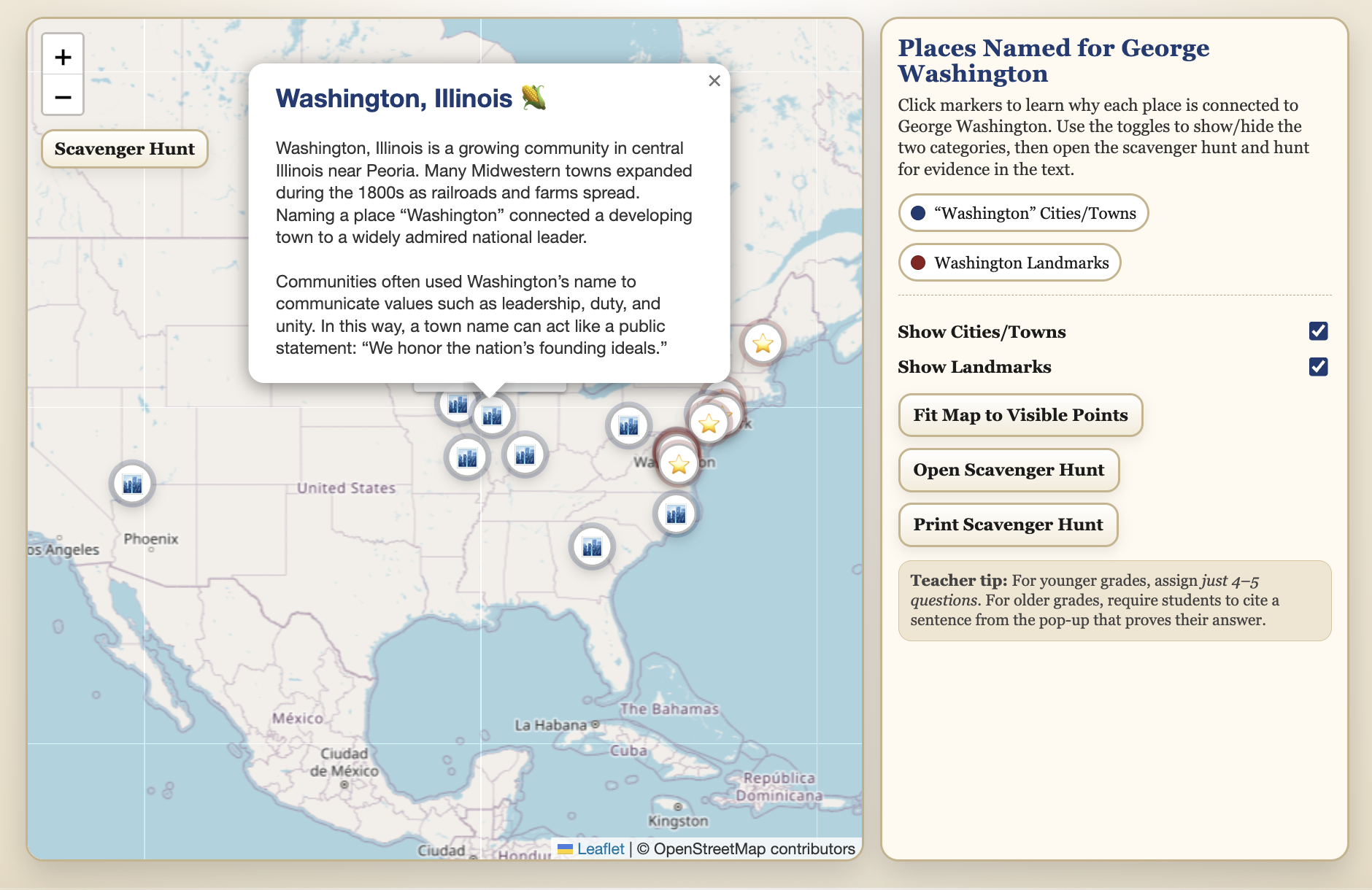 The Legacy of George Washington Interactive Infographic and Scavenger Hunt